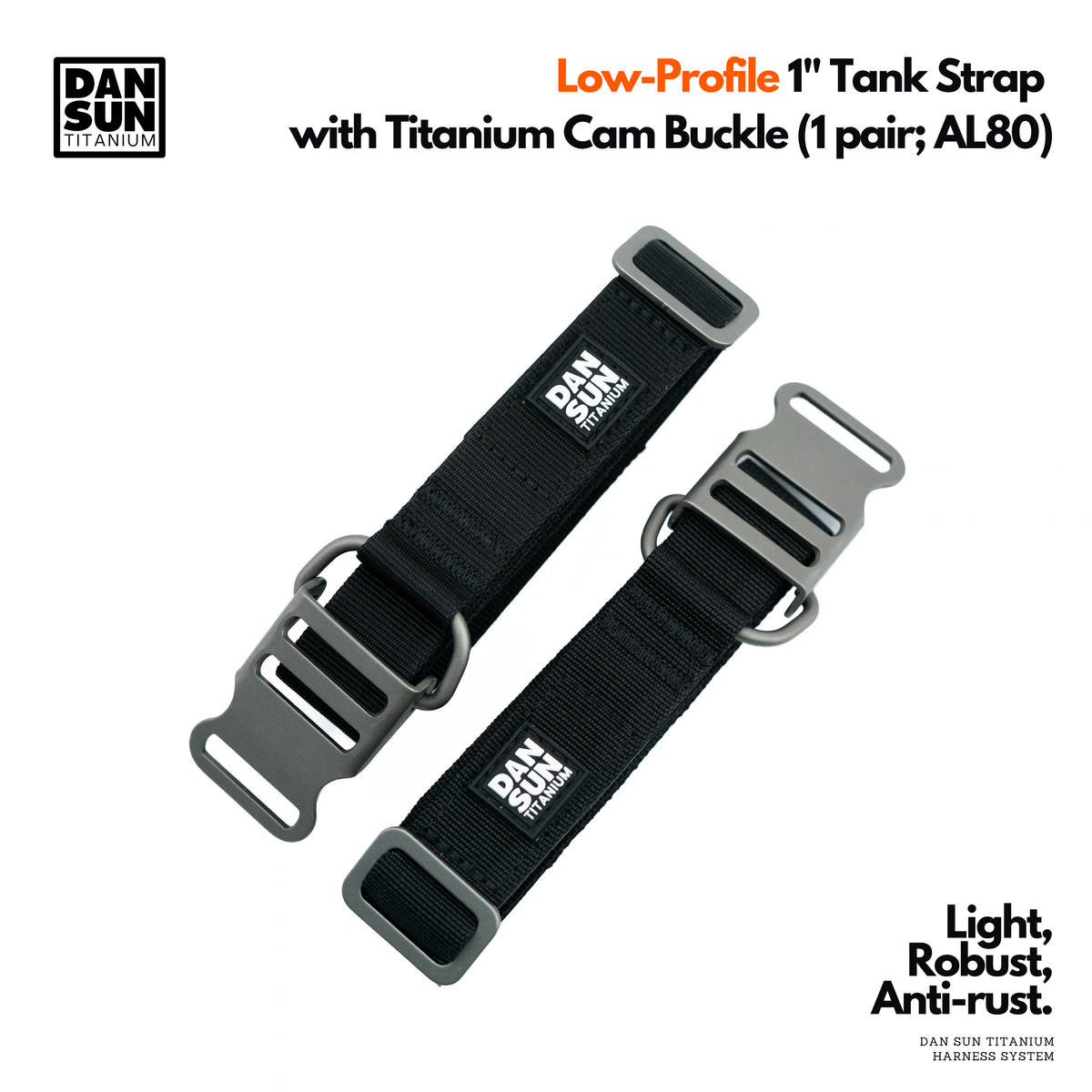 Low-Profile 1" Tank Strap with Titanium Cam Buckle (1 pair; AL80)