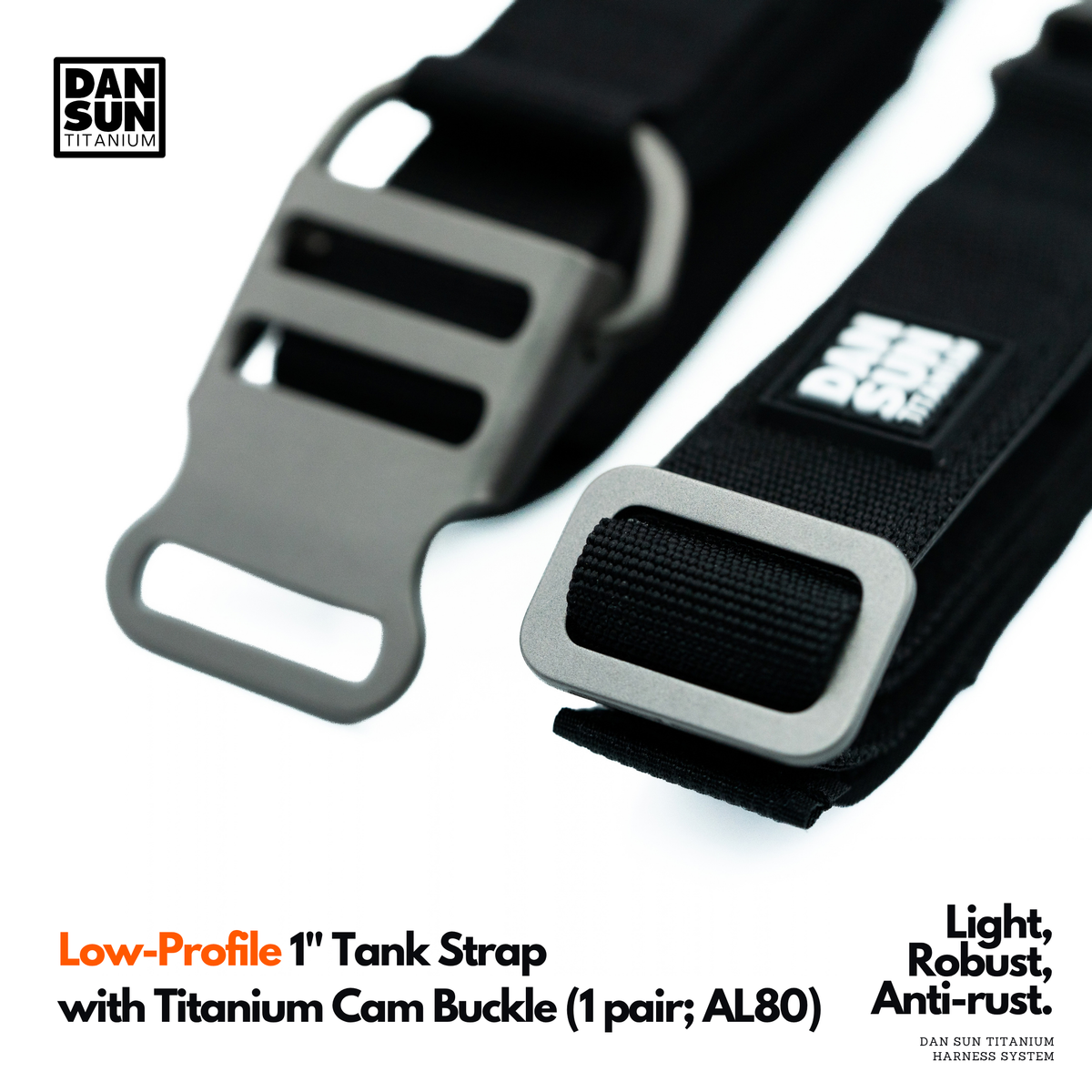 Low-Profile 1" Tank Strap with Titanium Cam Buckle (1 pair; AL80)