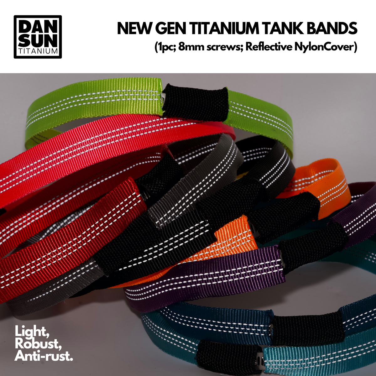 Titanium Tank Band (1pc; 8mm screw; reflective nylon) image 1