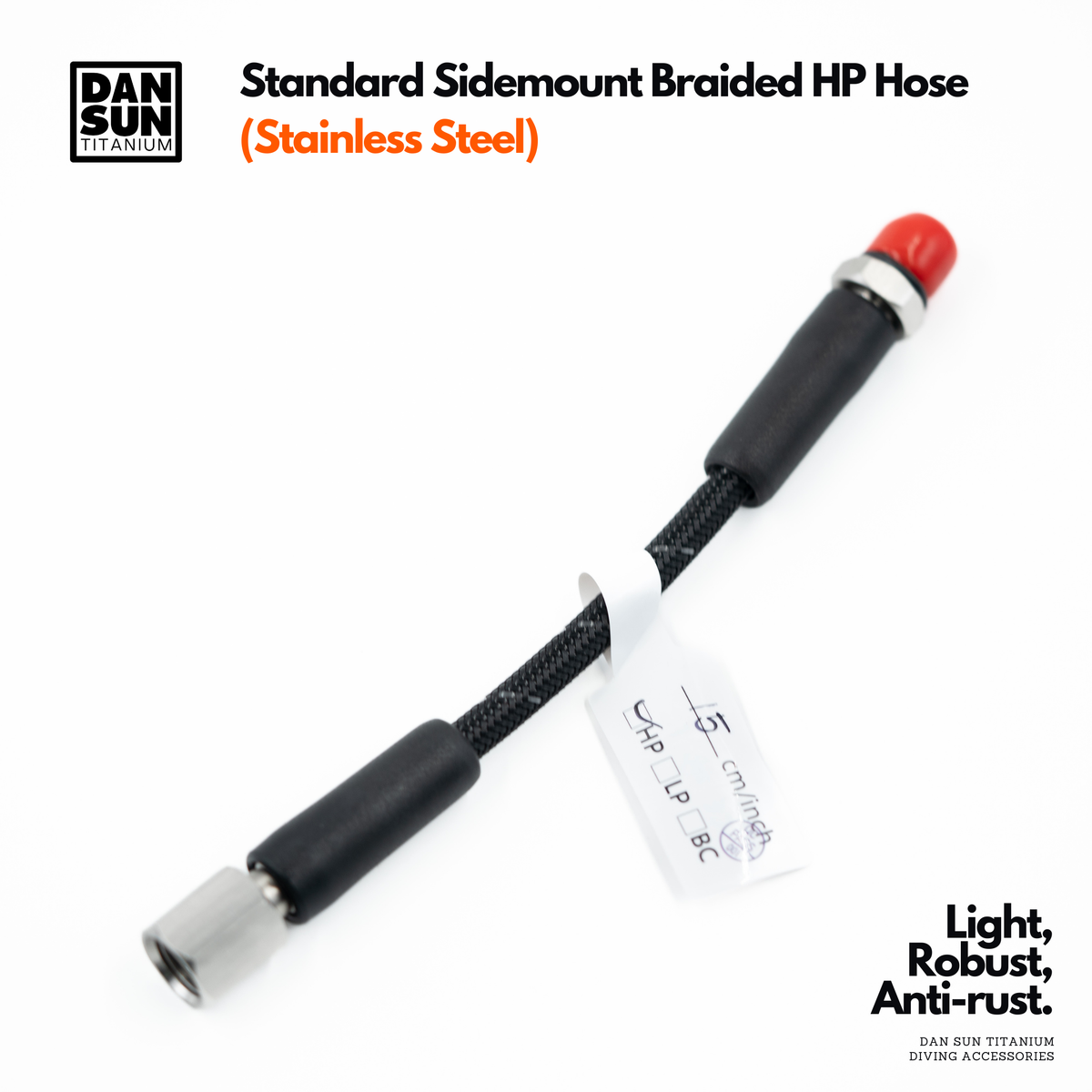 Standard Sidemount Braided Hoses (Stainless Steel, 15cm, LP Inflator/HP) image 2