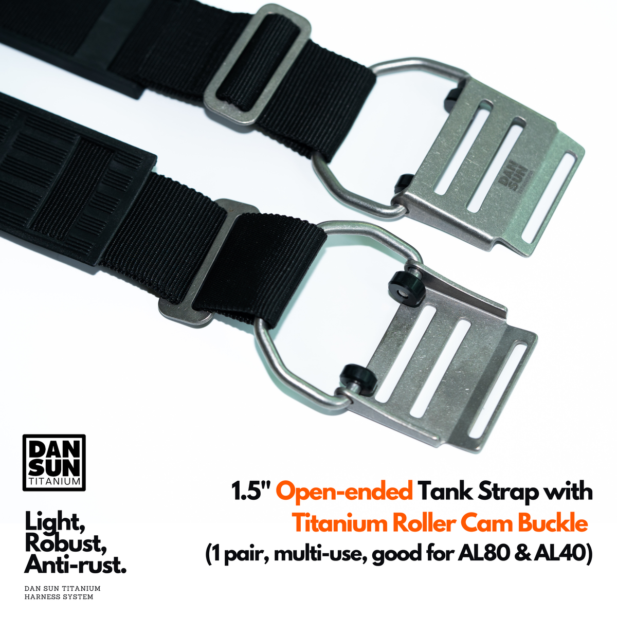 1.5" Open-ended Tank Strap with Titanium Roller Cam Buckle  (1 pair) image 2
