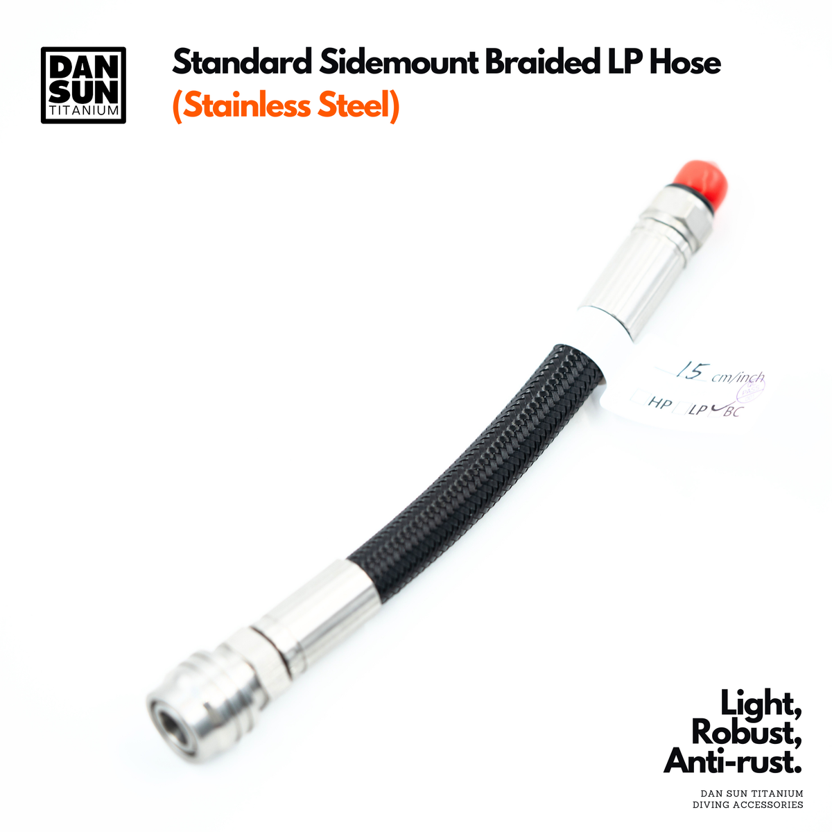Standard Sidemount Braided Hoses (Stainless Steel, 15cm, LP Inflator/HP) image 1