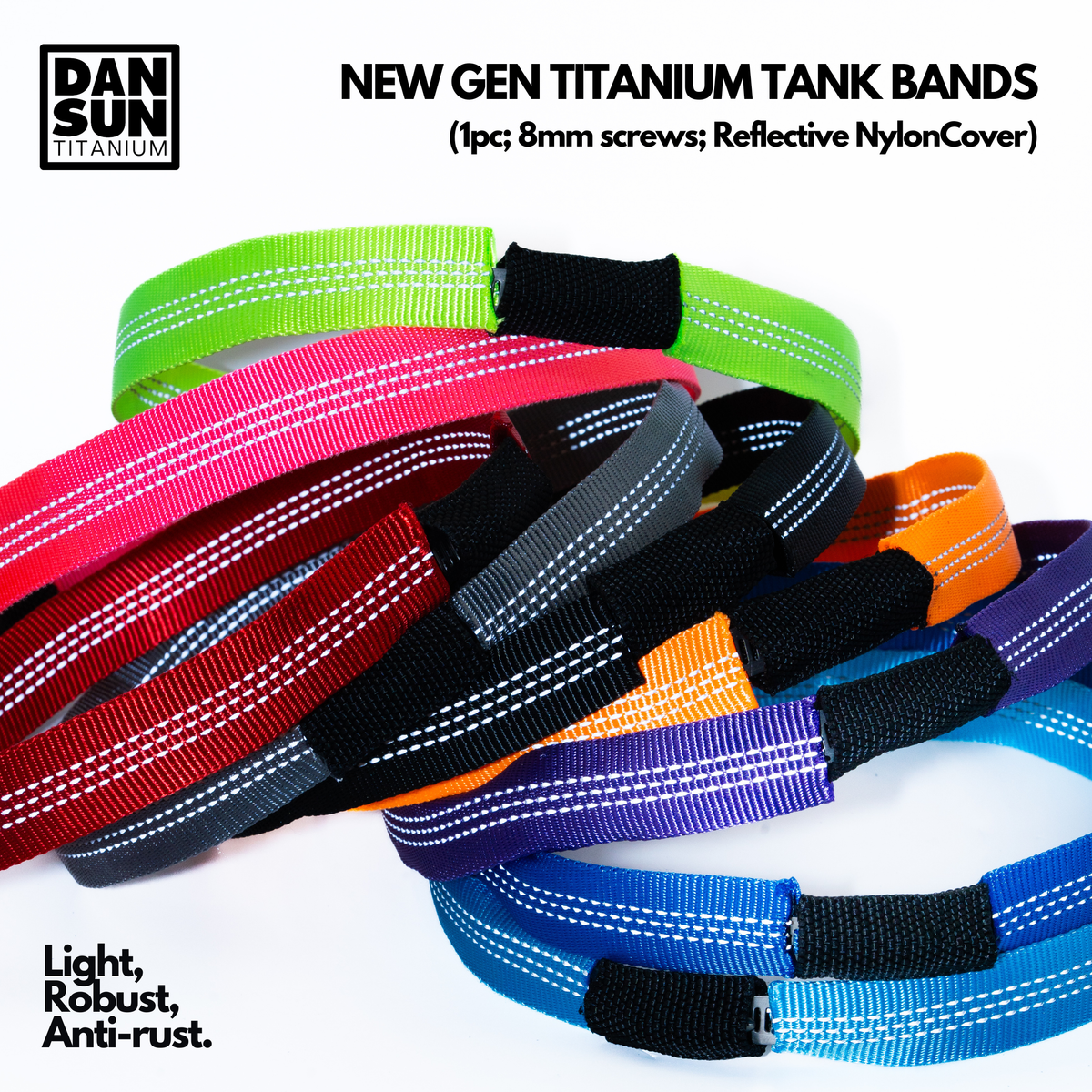 Titanium Tank Band (1pc; 8mm screw; reflective nylon) image 0
